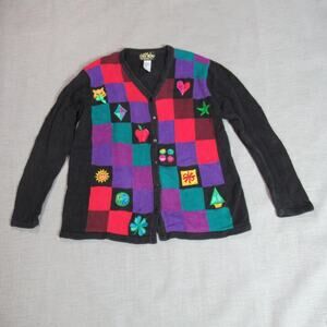 Bob Mackie Cardigan Sweater Womens Size S Black Geometric Cottagecore Grannycore